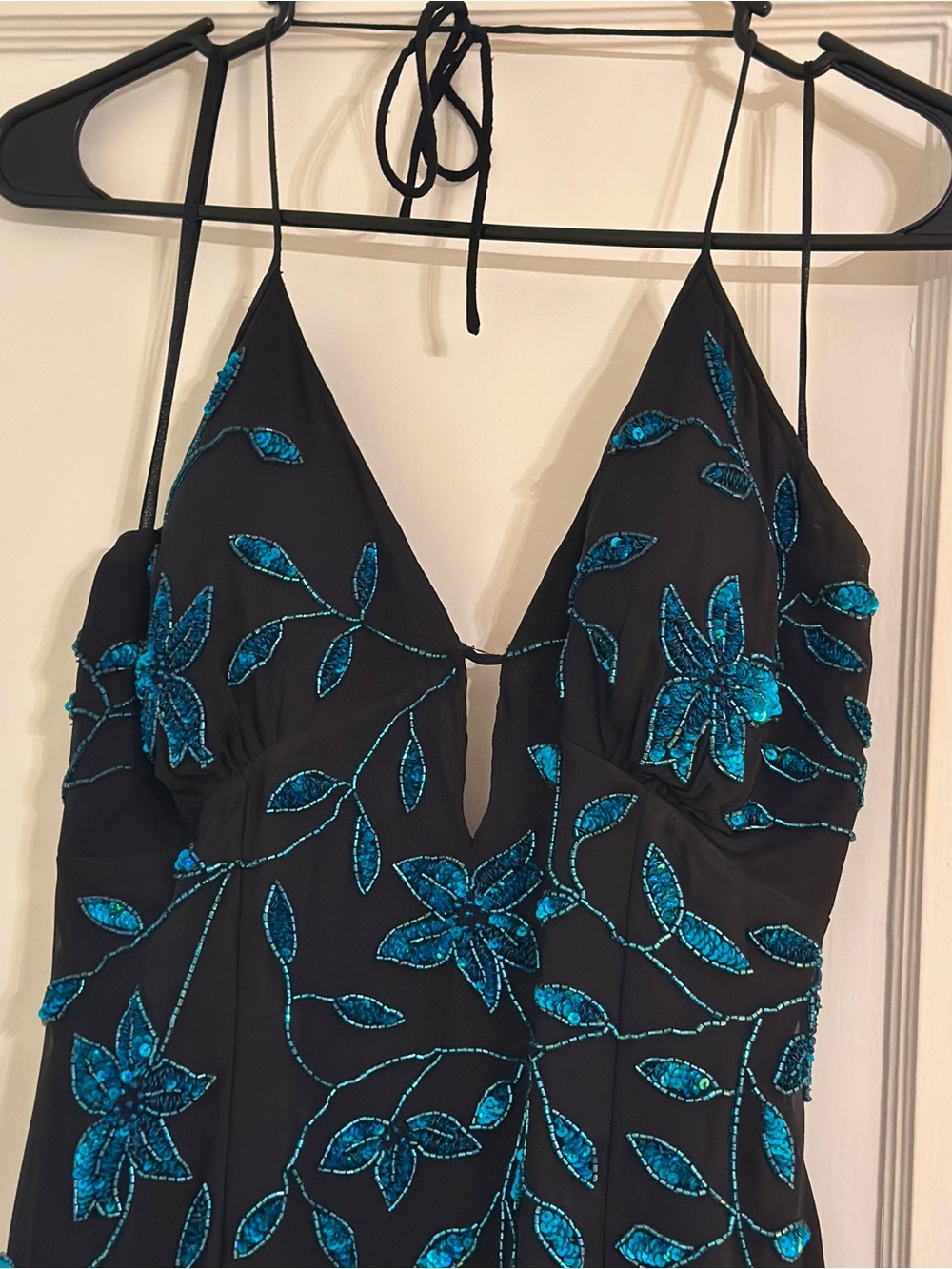Cache Black Midi Slip Dress with Teal Floral Embroidery - Picture 3 of 12